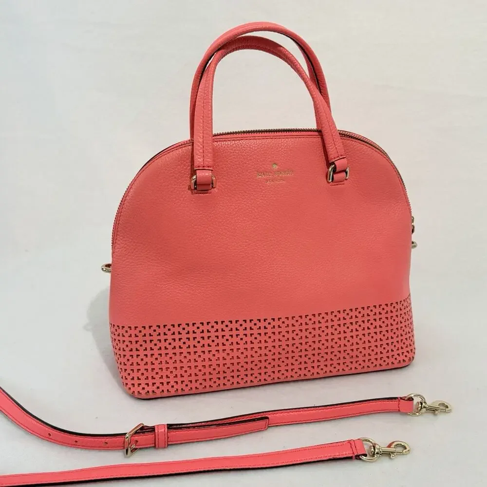 Kate Spade Wakefield Lane Carli Coral Handbag Pinkish Orange Laser Cut Purse